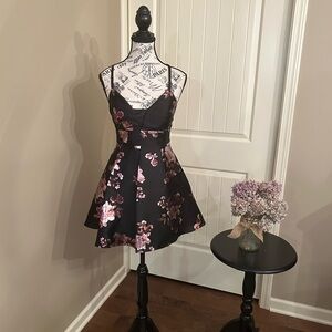 Speechless Black and Pink Floral Mini Dress with Pockets!